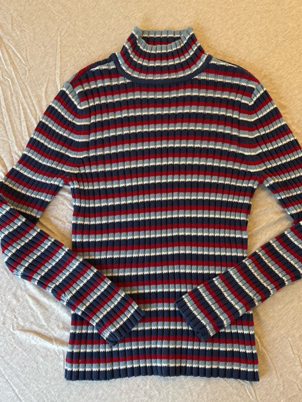 Tommy Hilfiger Vintage Ribbed Stripe Turtleneck Sweater - 100% Cotton